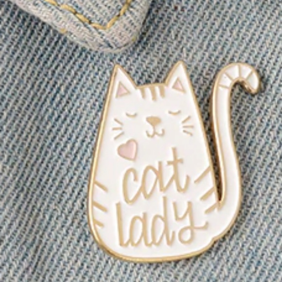 Jewelry - Cat Lady White Cat Enamel Pin